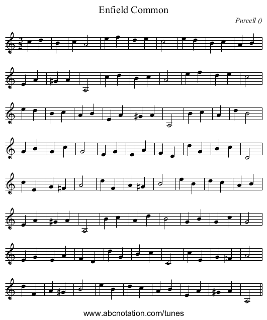 Enfield Common - staff notation