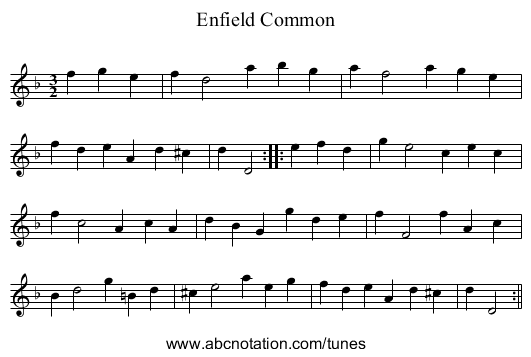 Enfield Common - staff notation