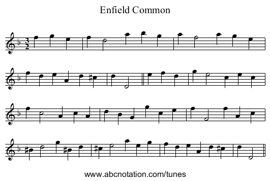 Enfield Common - staff notation