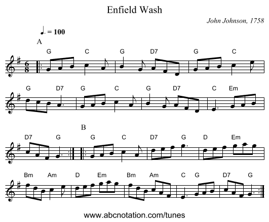 Enfield Wash - staff notation