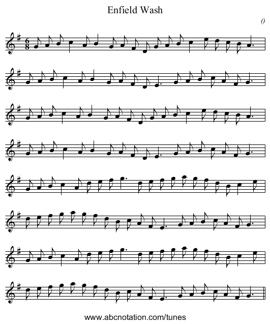 Enfield Wash - staff notation