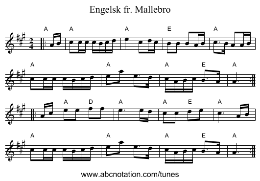 Engelsk fr. Mallebro - staff notation