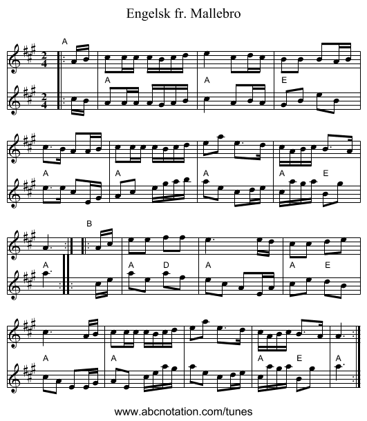 Engelsk fr. Mallebro - staff notation