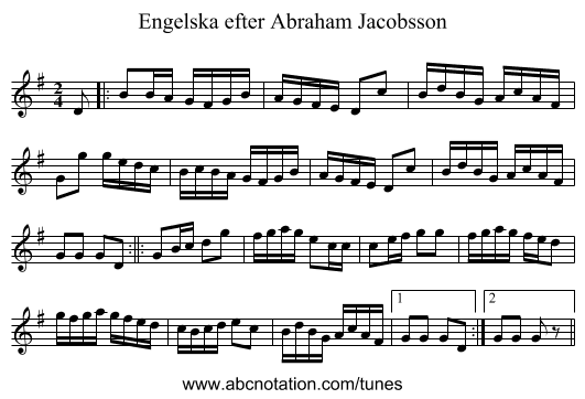 Engelska efter Abraham Jacobsson - staff notation