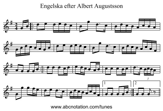 Engelska efter Albert Augustsson - staff notation