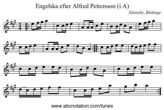 Engelska efter Alfred Pettersson (i A) - staff notation
