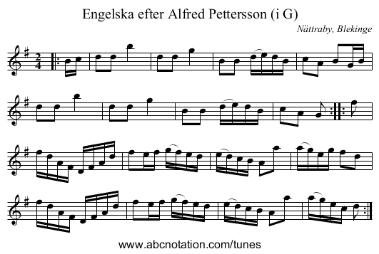 Engelska efter Alfred Pettersson (i G) - staff notation