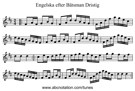 Engelska efter B&auml;tsman Dristig - staff notation