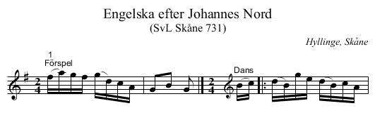 Engelska efter Johannes Nord - staff notation