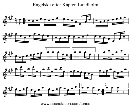 Engelska efter Kapten Lundholm - staff notation