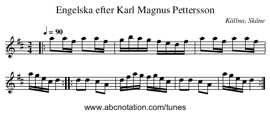 Engelska efter Karl Magnus Pettersson - staff notation