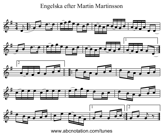 Engelska efter Martin Martinsson - staff notation