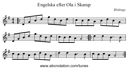 Engelska efter Ola i Skarup - staff notation
