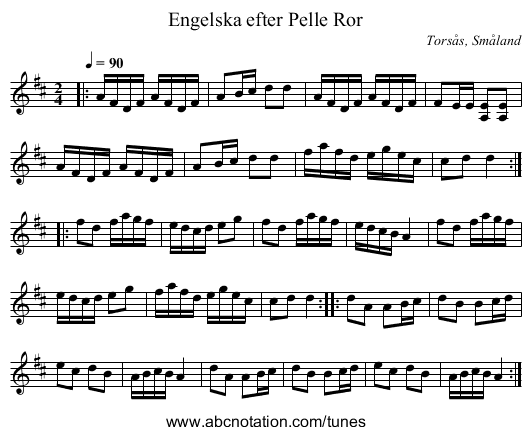 Engelska efter Pelle Ror - staff notation