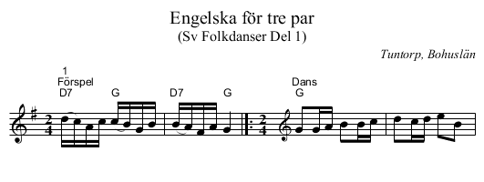 Engelska för tre par - staff notation