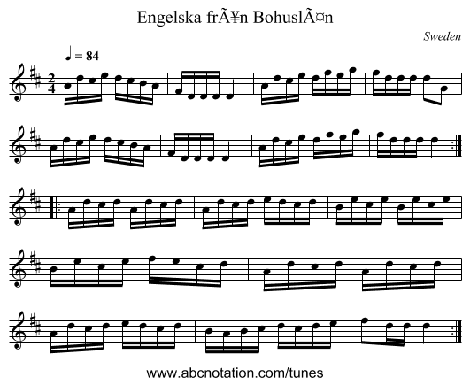 Engelska frÃ¥n BohuslÃ¤n - staff notation