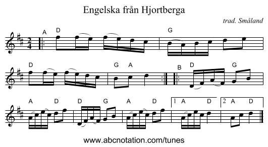 Engelska fr&aring;n Hjortberga - staff notation
