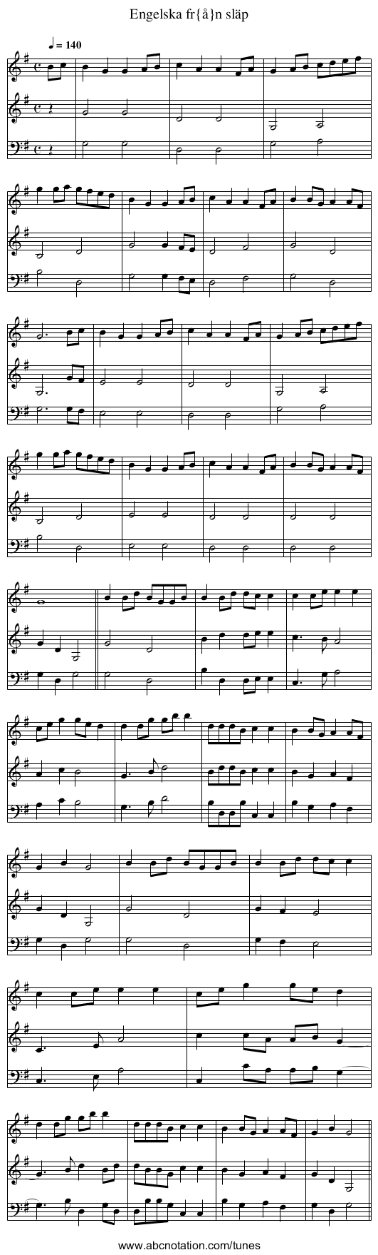 Engelska fr&aring;n sl&auml;p - staff notation