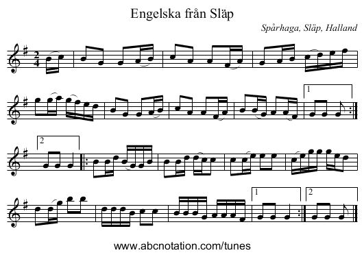 Engelska från Släp - staff notation