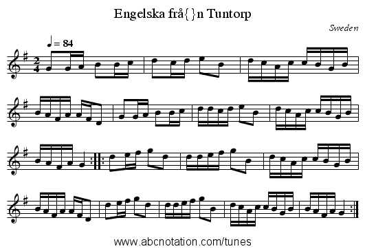 Engelska från Tuntorp - staff notation