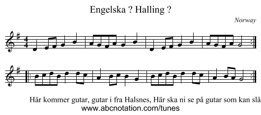 Engelska ? Halling ? - staff notation