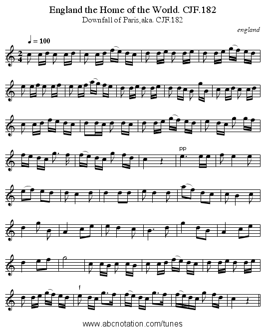 England the Home of the World. CJF.182 - staff notation