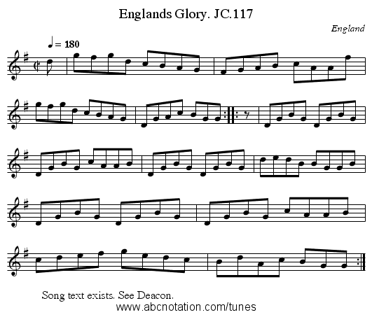 Englands Glory. JC.117 - staff notation