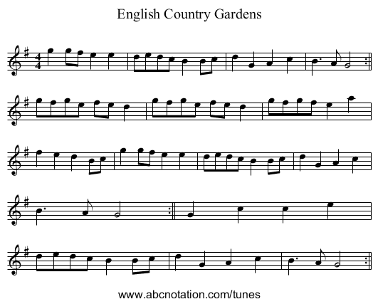 English Country Gardens - staff notation