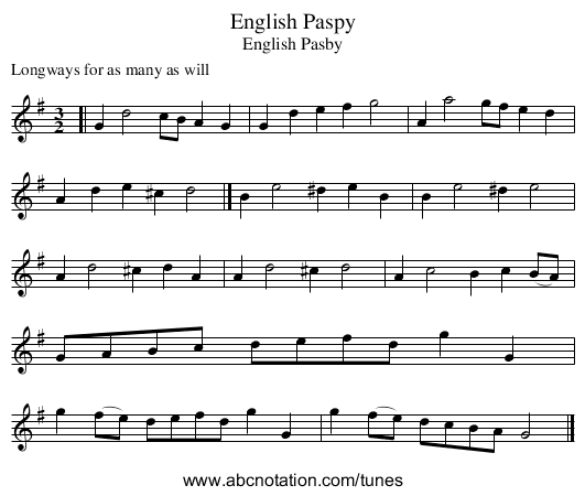 English Paspy - staff notation