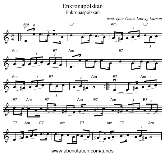 Enkronapolskan - staff notation
