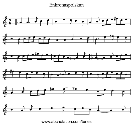Enkronaspolskan - staff notation