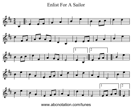 Enlist For A Sailor - staff notation