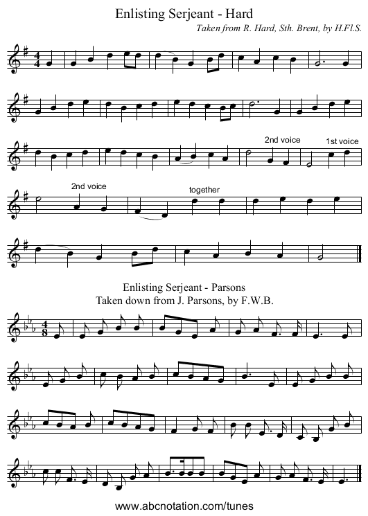 Enlisting Serjeant - Hard - staff notation