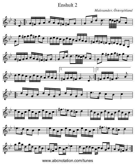 Enshult 2 - staff notation