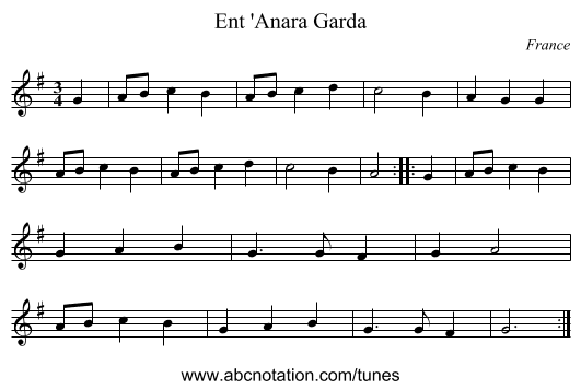 Ent 'Anara Garda - staff notation