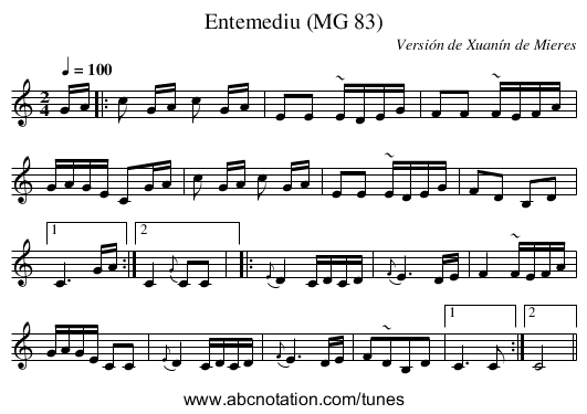 Entemediu (MG 83) - staff notation