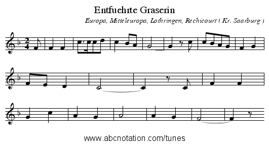 Entfuehrte Graserin - staff notation