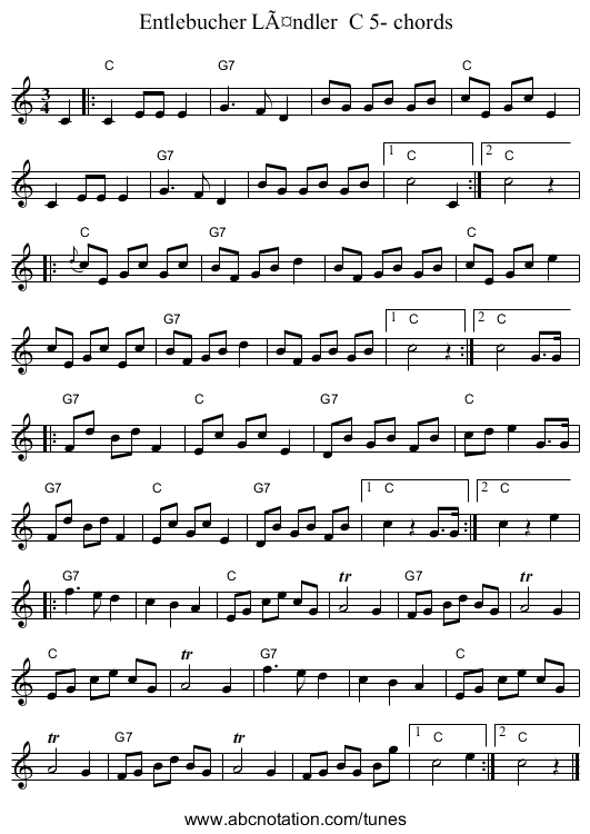 Entlebucher LÃ¤ndler  C 5- chords - staff notation
