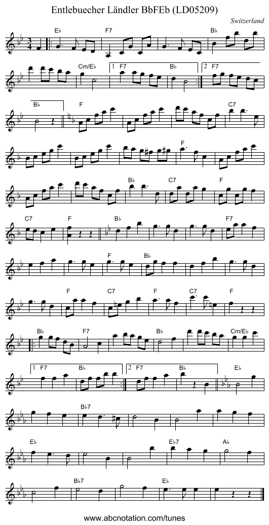 Entlebuecher Ländler BbFEb (LD05209) - staff notation