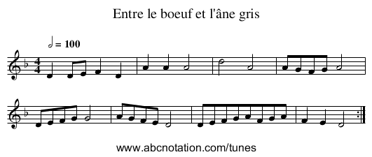 Entre le boeuf et l'âne gris - staff notation