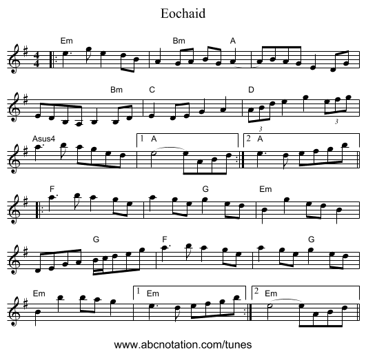 Eochaid - staff notation
