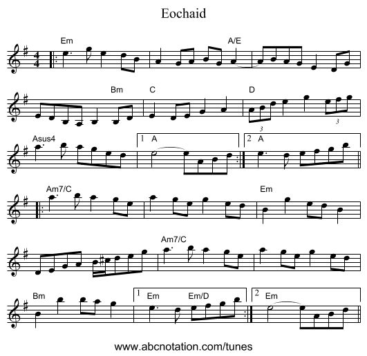 Eochaid - staff notation