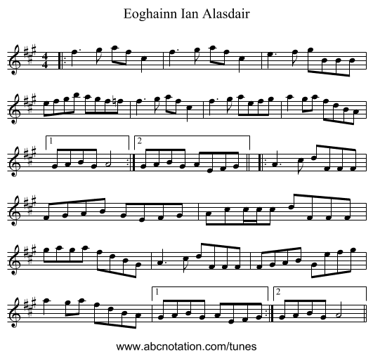Eoghainn Ian Alasdair - staff notation
