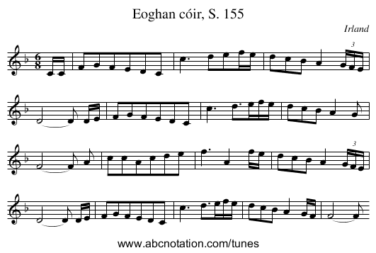 Eoghan cóir, S. 155 - staff notation