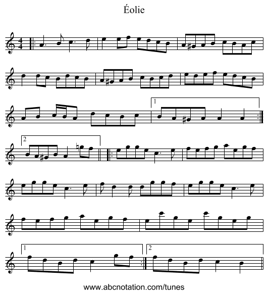 Éolie - staff notation