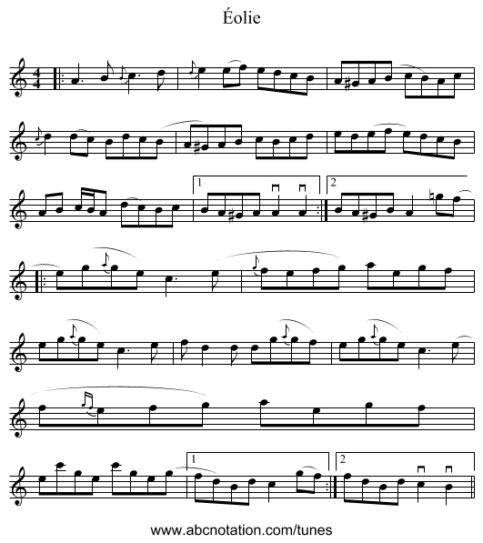 Éolie - staff notation