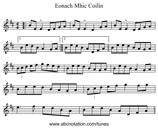 Eonach Mhic Coilín - staff notation
