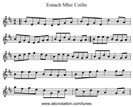 Eonach Mhic Coilín - staff notation