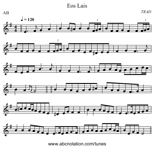 Eos Lais - staff notation