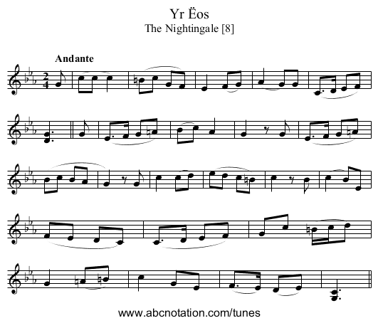 Ëos, Yr - staff notation